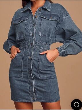 Bo Dark Wash Denim Button-Front Mini Dress Free People